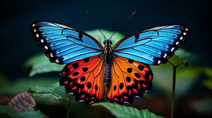 A close up of a butterfly with multiple colors