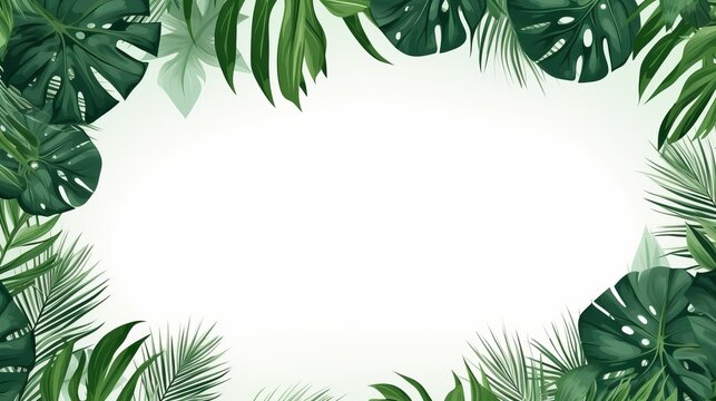 A frame made of tropical monstera leaves for the background of a banner.