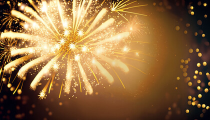 Abstract background new year, Gold fireworks and celebrating holiday, copy space for greeting card or design