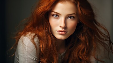 Fototapeta premium A picture of a gorgeous woman who is an adult and has long red hair.