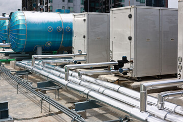 High building Piping system for water supply and air conditioning system on rooftop, Mechanical...