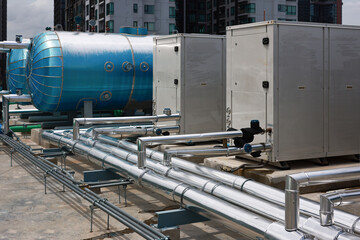 High building Piping system for water supply and air conditioning system on rooftop, Mechanical...