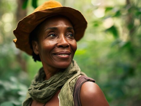 Beautiful Mature Black Woman Enjoying Nature