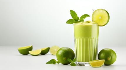 Smoothie with Lime in the glass, fresh Lime Smoothie. Horizontal banner. Minimalism. Food photography. Horizontal format