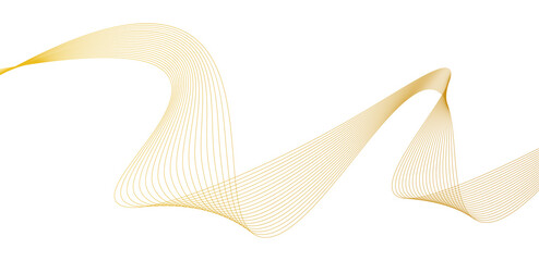 Abstract wavy lines flowing, smooth curve gold gradient on transparent background. Vector illustration