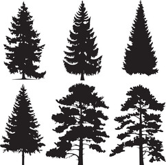 Obraz premium Set Christmas Trees. Hand drawn vector illustration