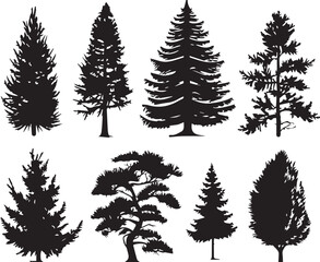 Fototapeta premium Set Christmas Trees. Hand drawn vector illustration
