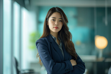 Confident Asian Businesswoman Standing in Modern Office