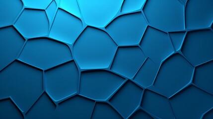 The background consists of abstract blue extruded voronoi blocks with minimal lighting and a clean corporate wall. this 3d geometric surface illustration features polygonal elements and