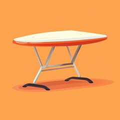 Flat image of ironing board on orange background. Simple vector image of an ironing board. Digital illustration