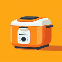 Flat image of multicooker on orange background. Simple vector icon of a multicooker. Digital illustration