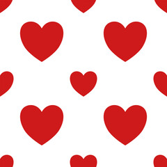 Red hearts on white background, Seamless pattern, Vector, Fabric design, Wallpaper, Valentine's Day design