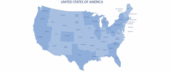 Linear map of USA. United States of America concept map. State maps