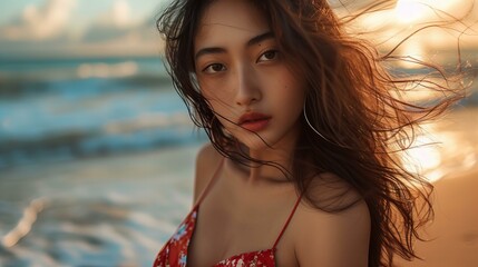 portrait of asian model by the sea