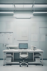 Empty hospital room. Desk and computer. White room. Generative AI	

