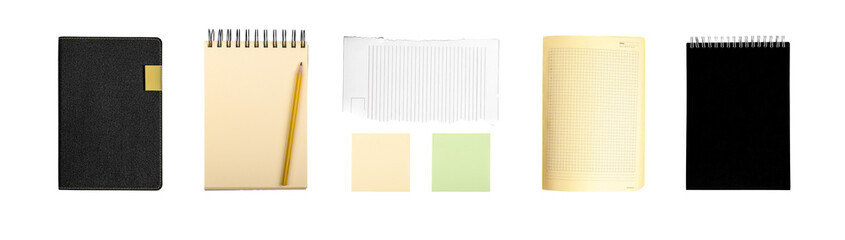 Office stationery, notebooks set, isolated on white background