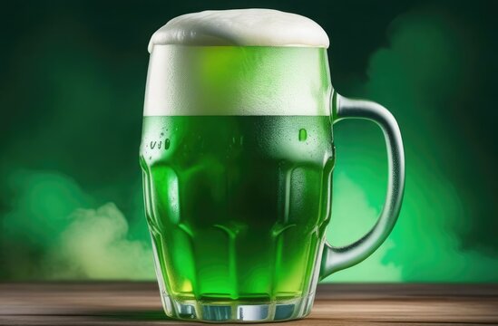A pint of foamy green beer, St. Patrick's Day, copy space