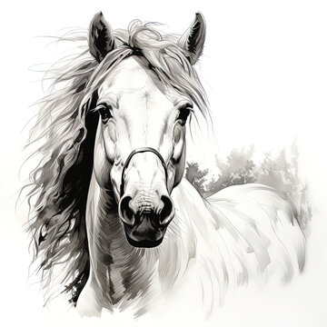 Abstract black and white illustration of a Horse. Design illustration, Tattoo, Banner.