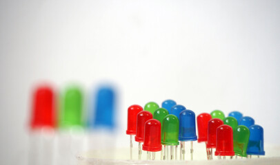 Group of leds in red-green-blue colors. RGB imaging devices concept header or background....