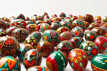 Easter eggs in traditional shades of brown and green on a white background.