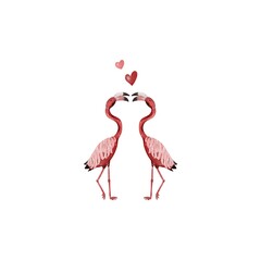 Romantic two flamingo with hearts, summer, exotic, cute birds