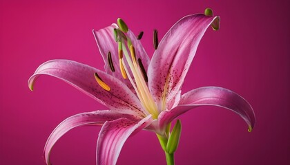 Lily flower macro, fuchsia pink background 