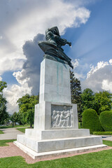 Fototapeta premium Topcider Park, Belgrade Serbia with its statues, sightseeing, forest, green area and various flowers.