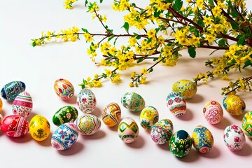 Presentation of Easter eggs painted in the traditional method.