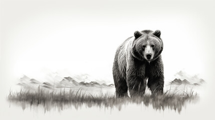 A bear on white background - obrazy, fototapety, plakaty