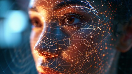 A facial recognition system analyzing facial features in real-time, highlighting the sophistication of biometric authentication for secure digital access.