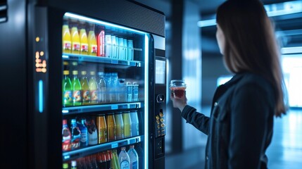A facial recognition system integrated into a smart vending machine, showcasing the user-friendly and secure biometric authentication for vending transactions. - obrazy, fototapety, plakaty