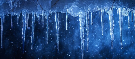 Winter Night Snow Backgrounds with Icicles: A Stunning Display of Icicles Glistening in the Snowy Night of Winter