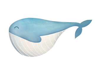 watercolor adorable whale. cute cartoon marine underwater animal. Watercolor hand drawn illustration isolated on transparent background. Childish art with kind character for books about sea and ocean