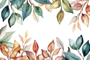 Text frame leaves border, watercolor seamless pattern, Elegant vintage leaves repeated.