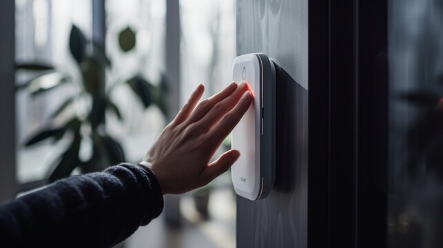 A hand waving in front of a motion-sensing door lock, illustrating the touchless and convenient biometric authentication for entry.
