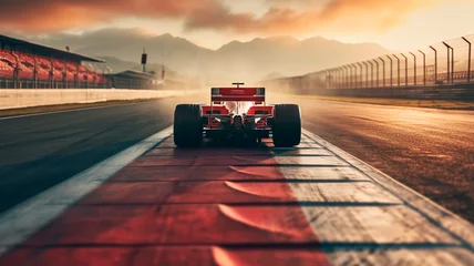 Tuinposter rear view of a red formula one car. Generative AI © Юрий Маслов