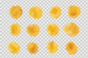 Set of corn flakes isolated on checkered background