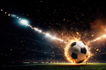 Un ballon de football qui explose dans un stade - generative AI
