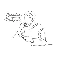 One continuous line drawing of a Muslim man is breaking his fast by eating dates vector illustration. Ramadhan Mubarak activity illustration in simple linear style vector concept. suitable for asset.