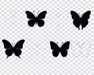 Fototapeta premium a set of black butterfly icon illustrations, vectoral butterflies