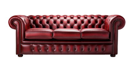 Cutout of a 3 Seater Brown Leather Classic Armchair Sofa Isolated Against a Transparent Background (PNG) - AI Generative