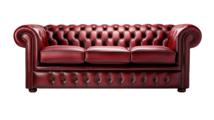 Cutout of a 3 Seater Brown Leather Classic Armchair Sofa Isolated Against a Transparent Background (PNG) - AI Generative