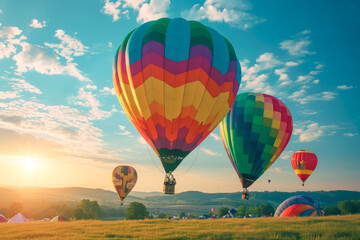 Create a whimsical and enchanting scene of a hot air balloon festival, with colorful balloons floating in the sky and filling the atmosphere with joy