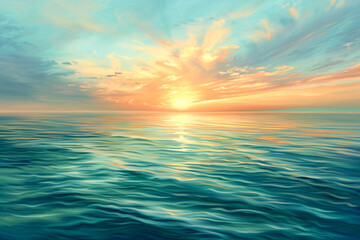 Naklejka premium Generate a peaceful and uplifting painting of a breathtaking sunset over a calm ocean