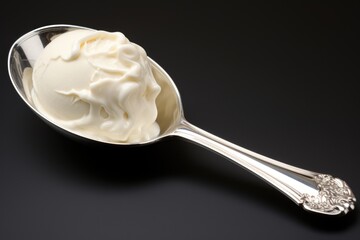 Fototapeta na wymiar Front View of Delicious Vanilla Ice Cream Scoop in Curl-shaped Utensil