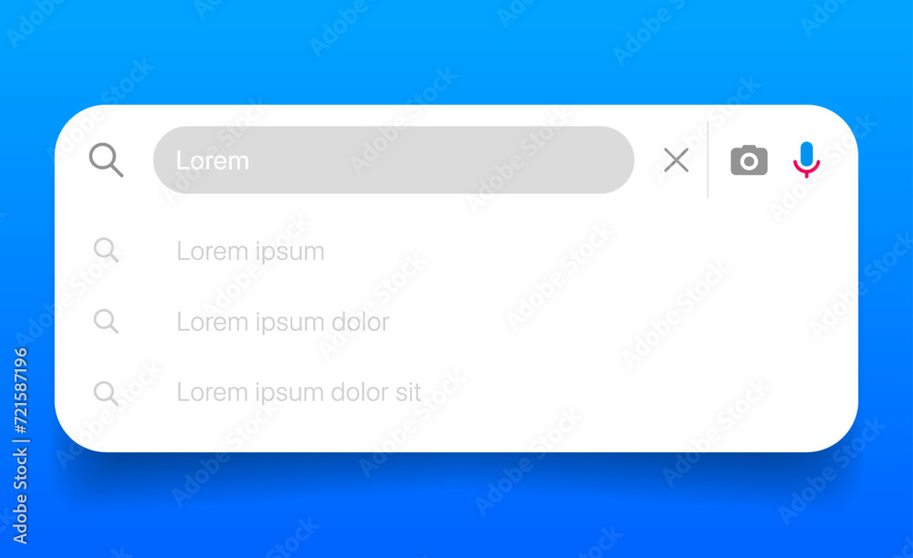 Poster Search Bar with suggestions for UI UX design and web site. Search Address and navigation bar icon. Collection of search form templates for websites. Search engine web browser window template.