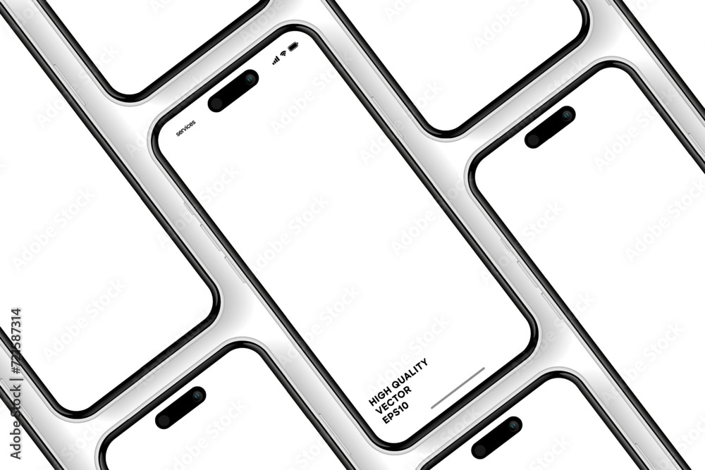 Poster Realistic smartphone mockup. Mobile phone vector with isolated on white background. Device front view. 3D mobile phone with shadow. Realistic, high quality smart phone mockup for ui ux presentation.