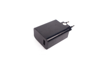 Cell Phone Charger isolated on white background, Black Charger for cell phone