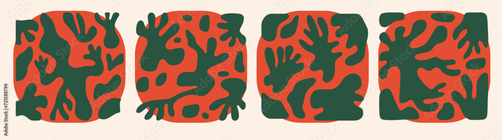 Poster abstract organic shapes that resemble leaves and flowers. vector set of shapes inspired by fauvism s