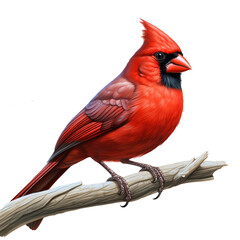Cutout of a Cardinal Sitting on a Branch Isolated Against a Transparent Background (PNG) - AI Generative